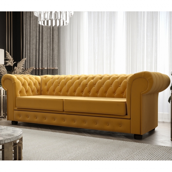 Manchester chesterfield stílusú kanapé sárga
