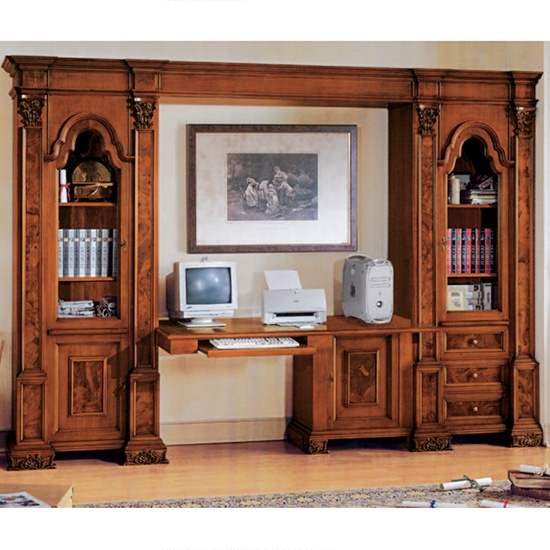 Barocco dió színű intarziás könyves szekrény íróasztallal