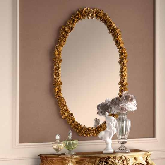 La Fenice arany színű intarziás ováis tükör