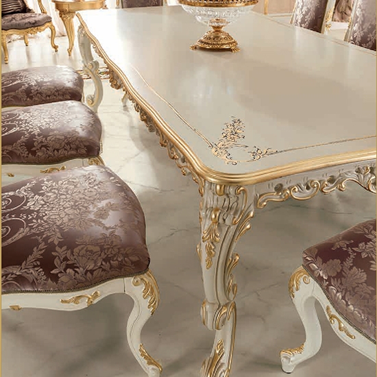 Deluxe exkluzív fehér étkezőasztal arany díszítéssel