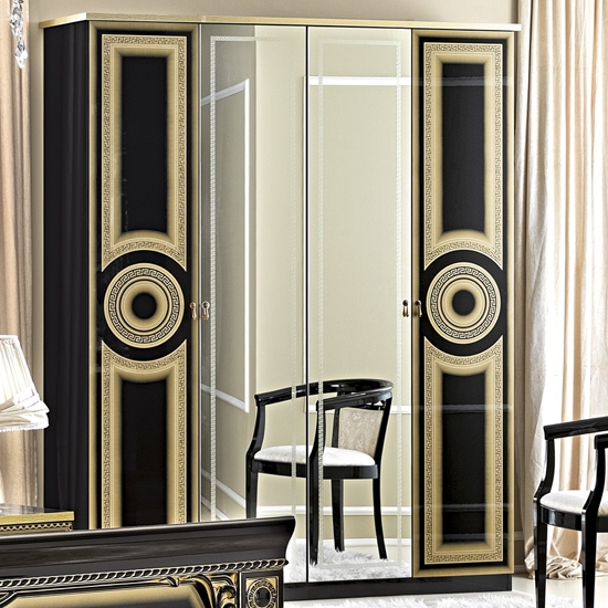 Aida Gold fekete-arany 4 ajtós ruhásszekrény