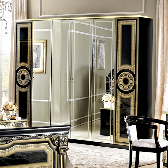 Aida Gold fekete-arany 6 ajtós ruhásszekrény