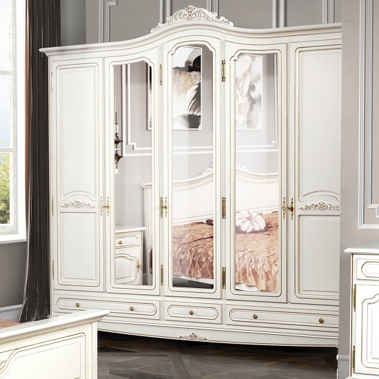 Elips klasszikus fehér 4 ajtós ruhásszekrény tükörrel