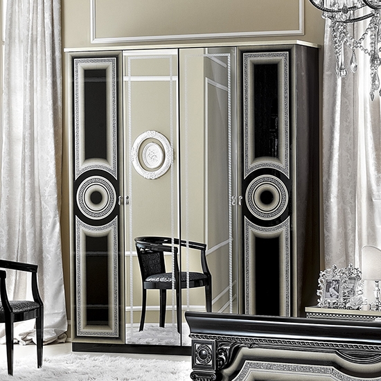 Aida Gold fekete-ezüst 4 ajtós ruhásszekrény