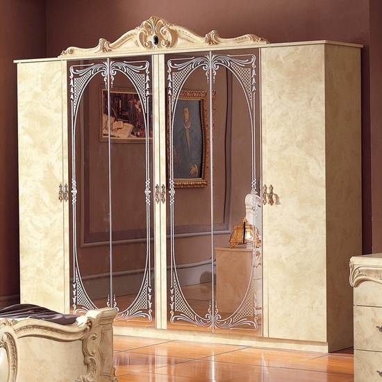 Barocco Gold elefántcsont 6 ajtós ruhásszekrény