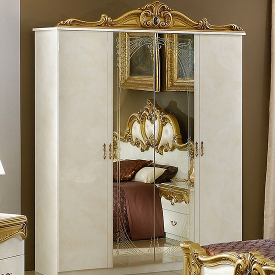 Barocco Gold elefántcsont-arany 4 ajtós ruhásszekrény