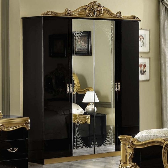 Barocco Gold fekete-arany 4 ajtós ruhásszekrény