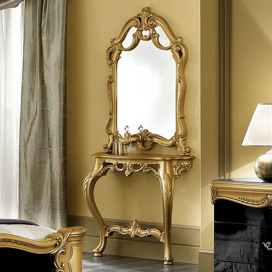 Barocco Gold fekete-arany konzolasztal tükörrel