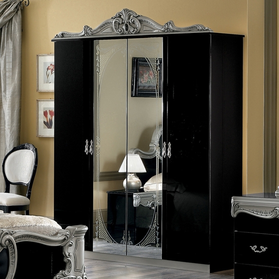 Barocco Gold fekete-ezüst 4 ajtós ruhásszekrény